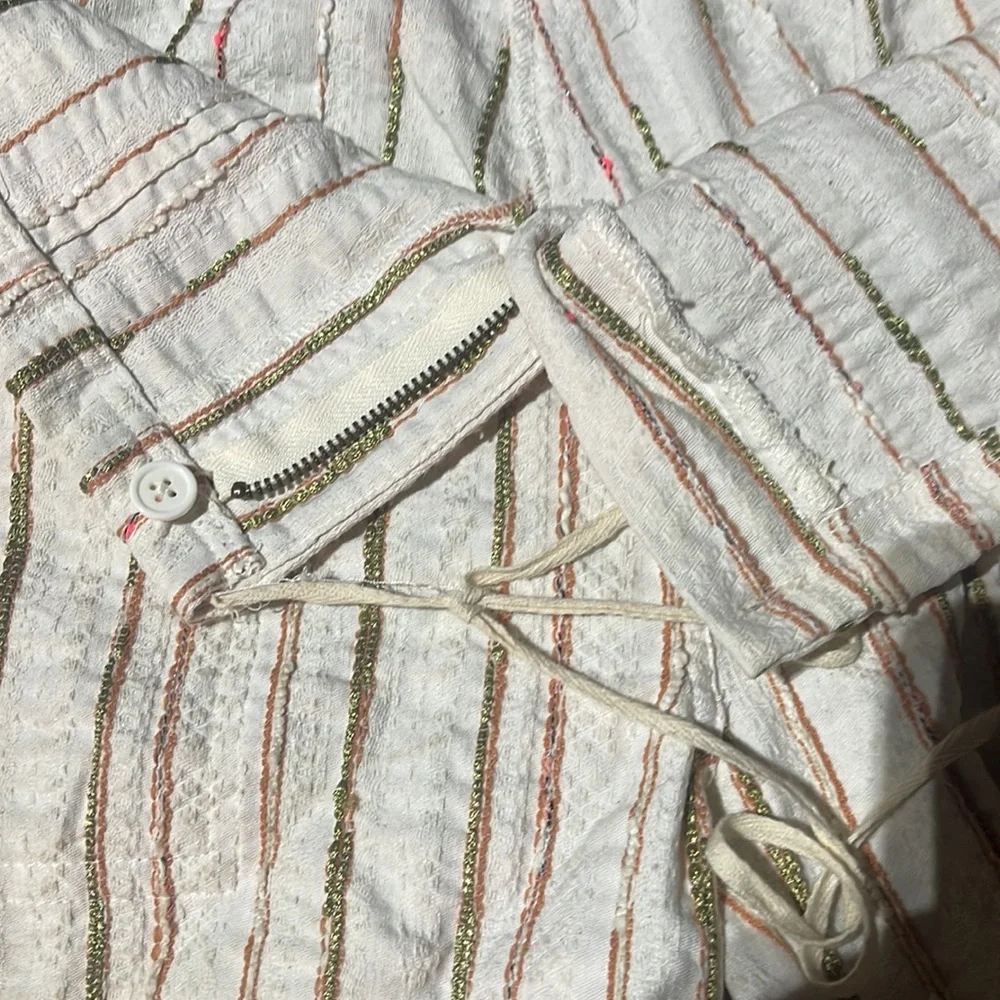 Johnny Was Workshop Shorts S EUC linen striped tie front tassel